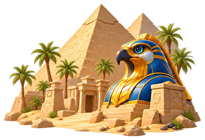 The golden Egyptian-inspired entrance to the realm of Ra